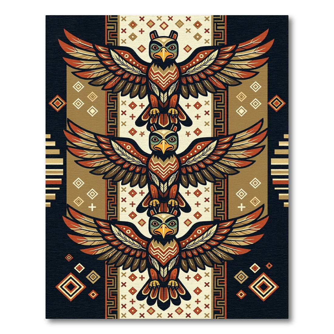 Totem Eagle Geometric Earth Tone Tapestry Rug