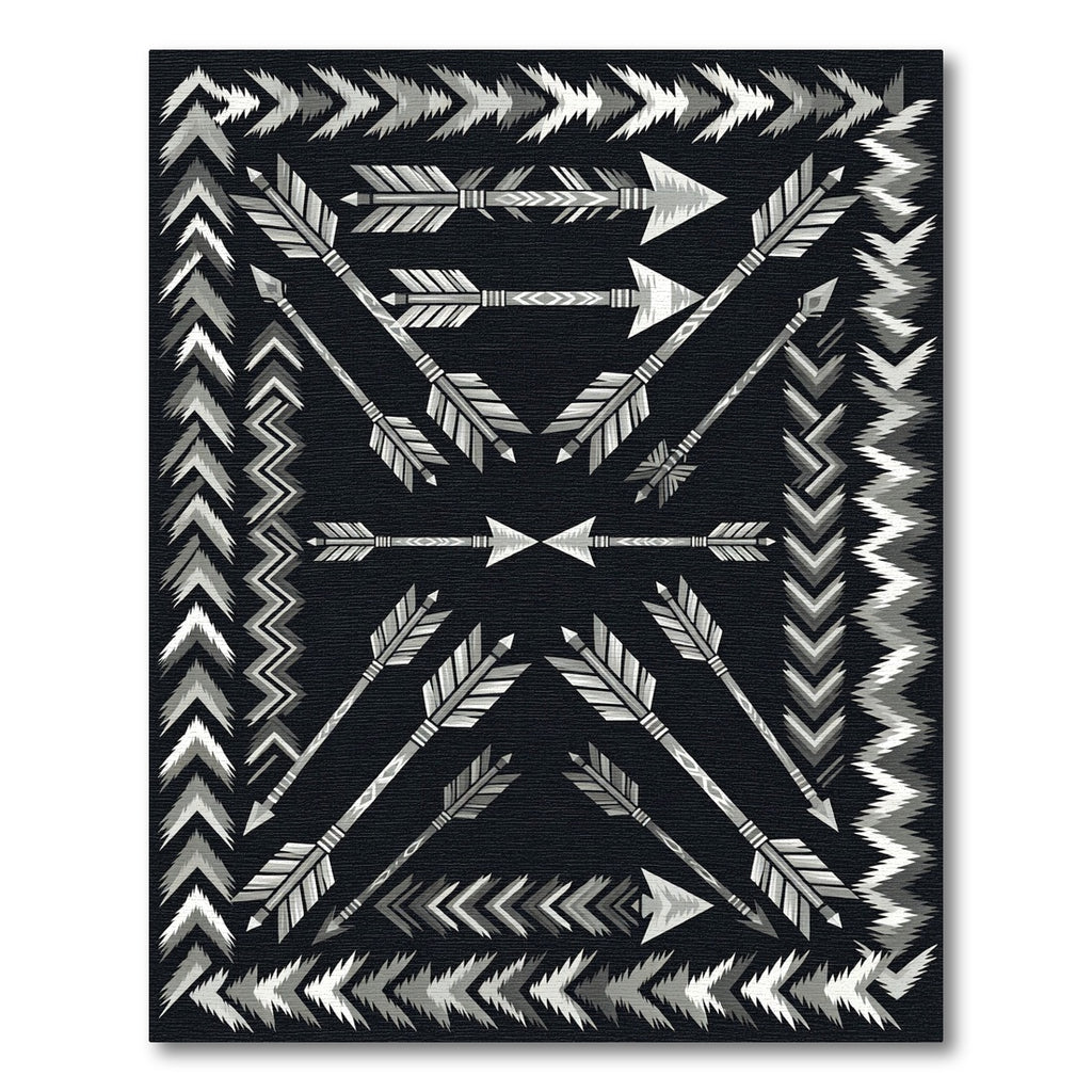 Gray and White Arrow Border Rug