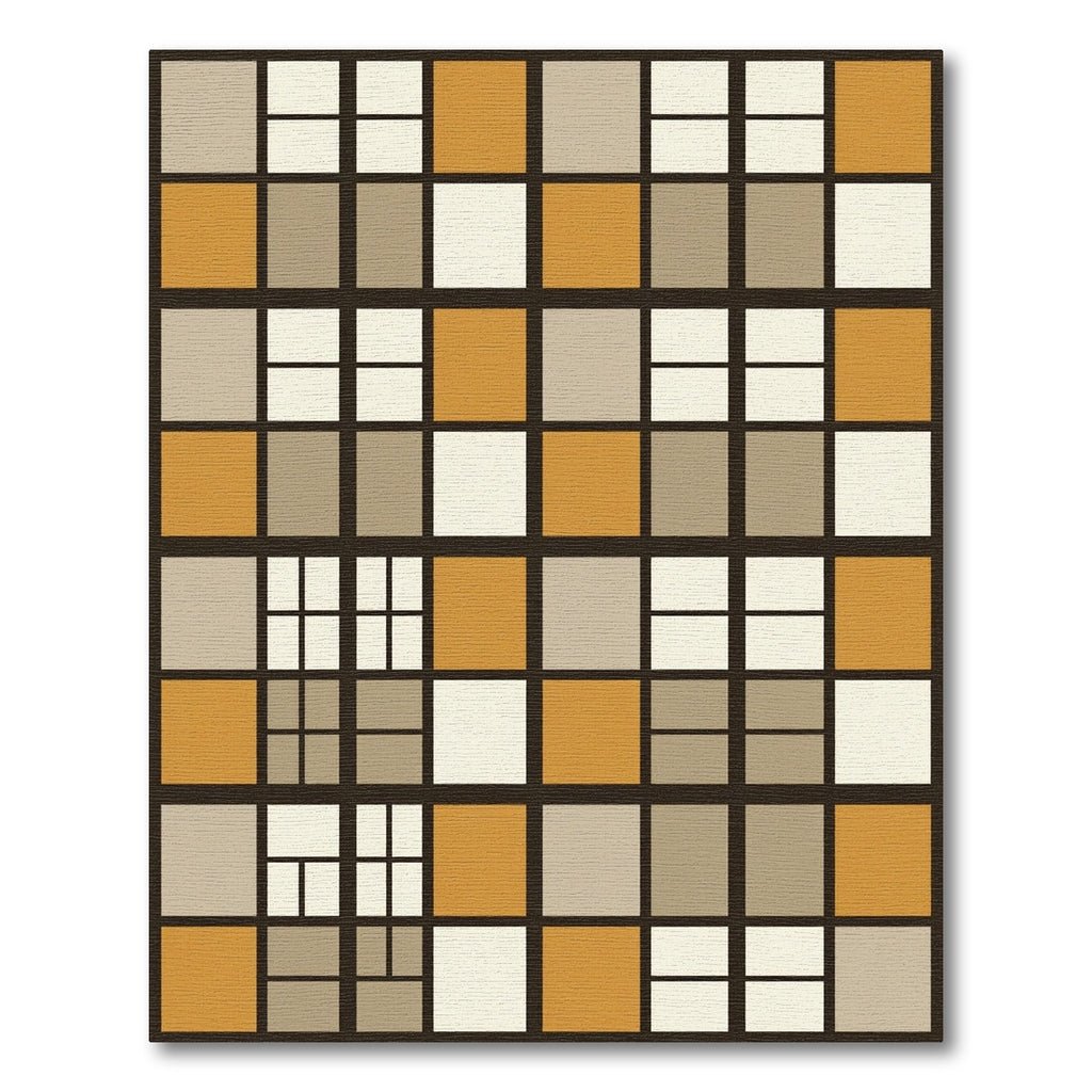 Midcentury Golden Ochre Grid Block Rug
