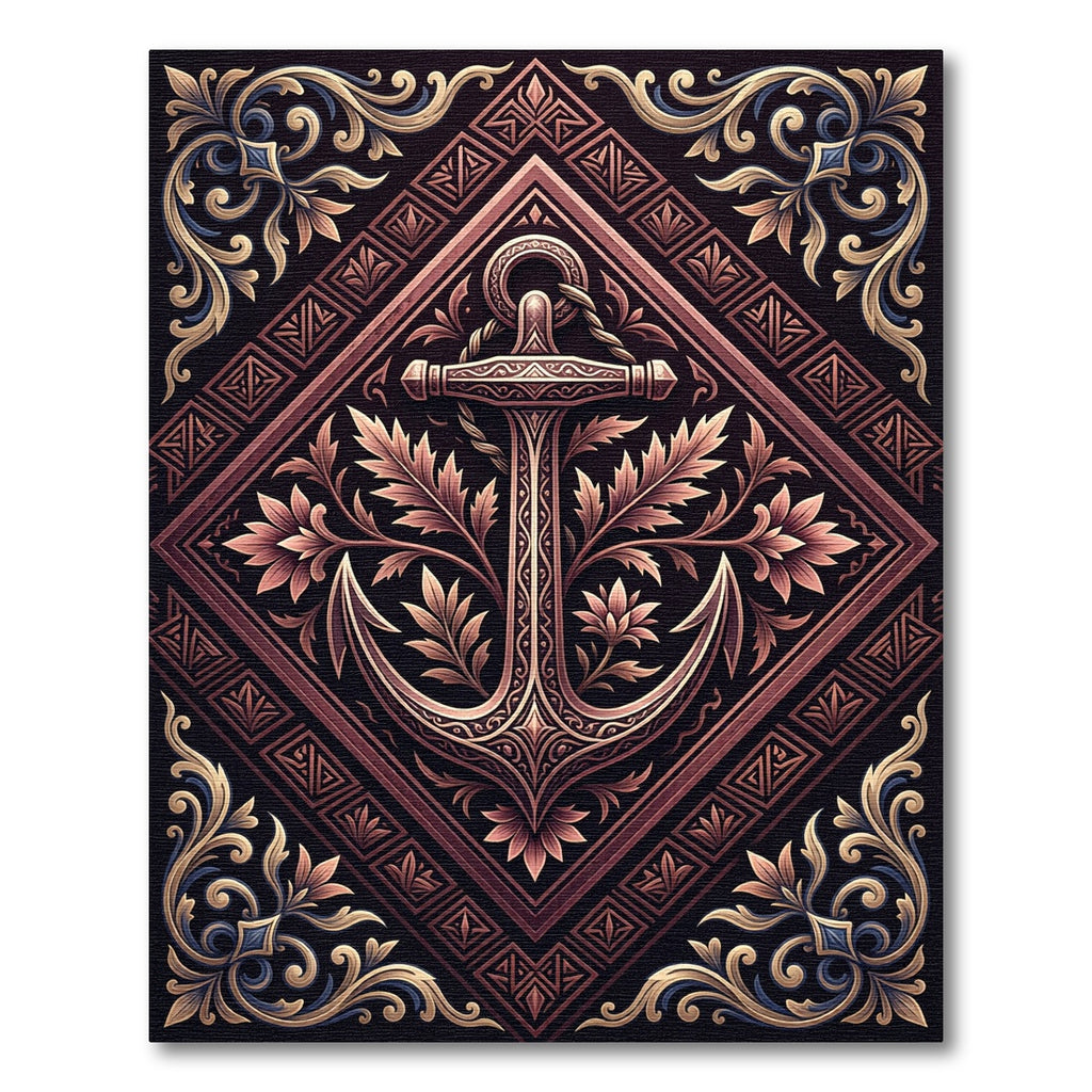Ornate Copper Anchor Diamond Filigree Rug
