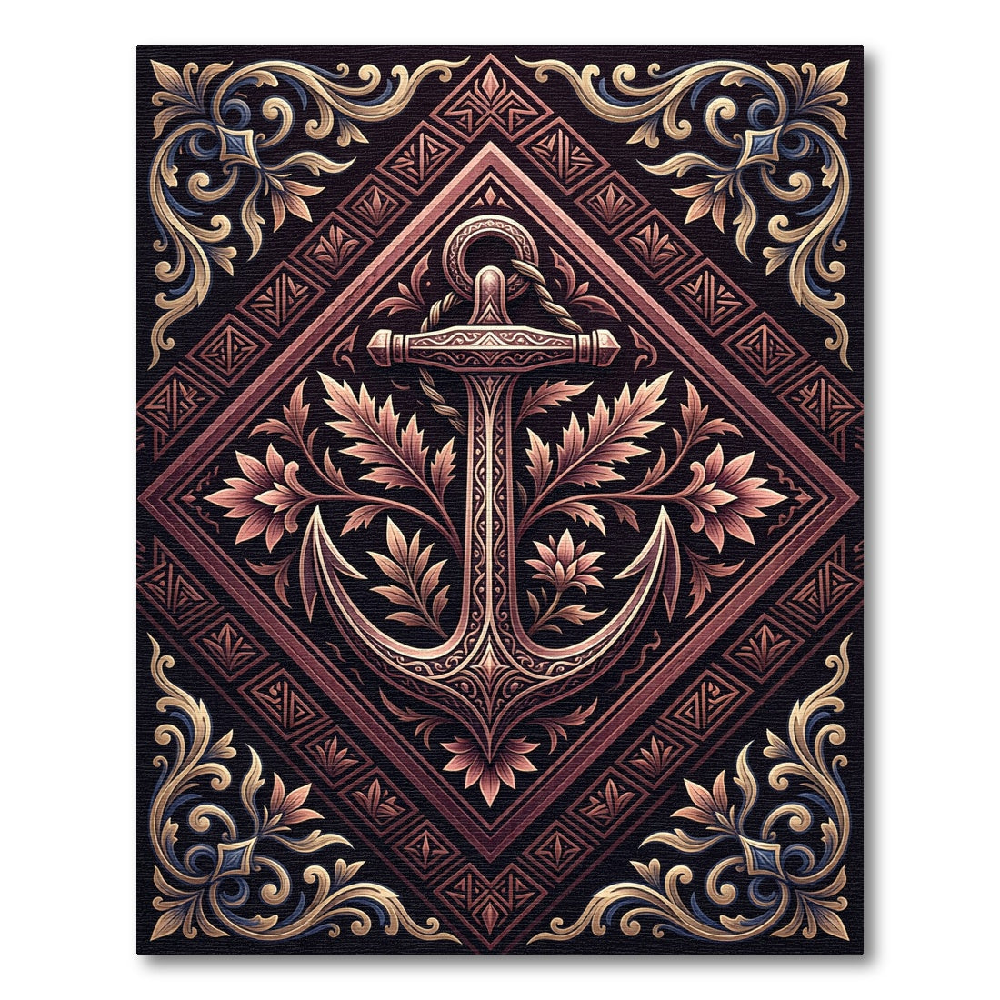 Ornate Copper Anchor Diamond Filigree Rug