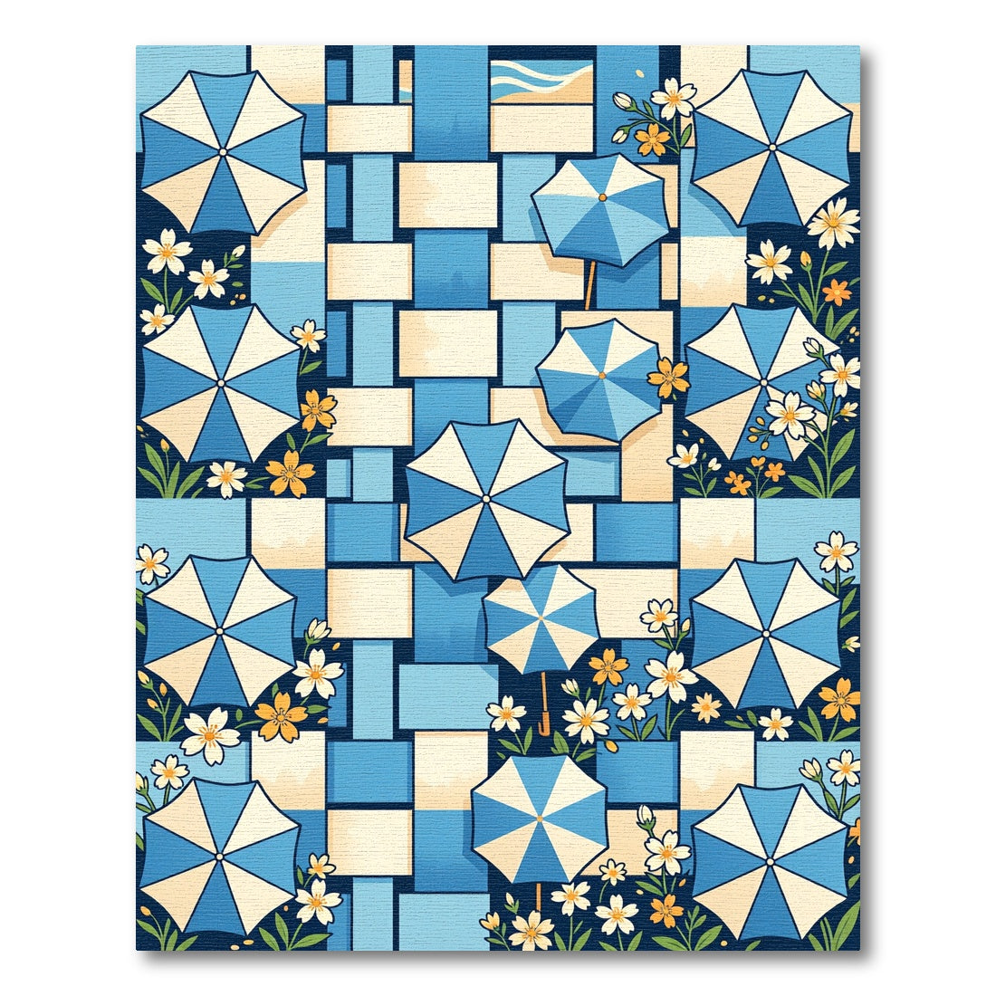 Sunny Blue Umbrella and Floral Weave Rug