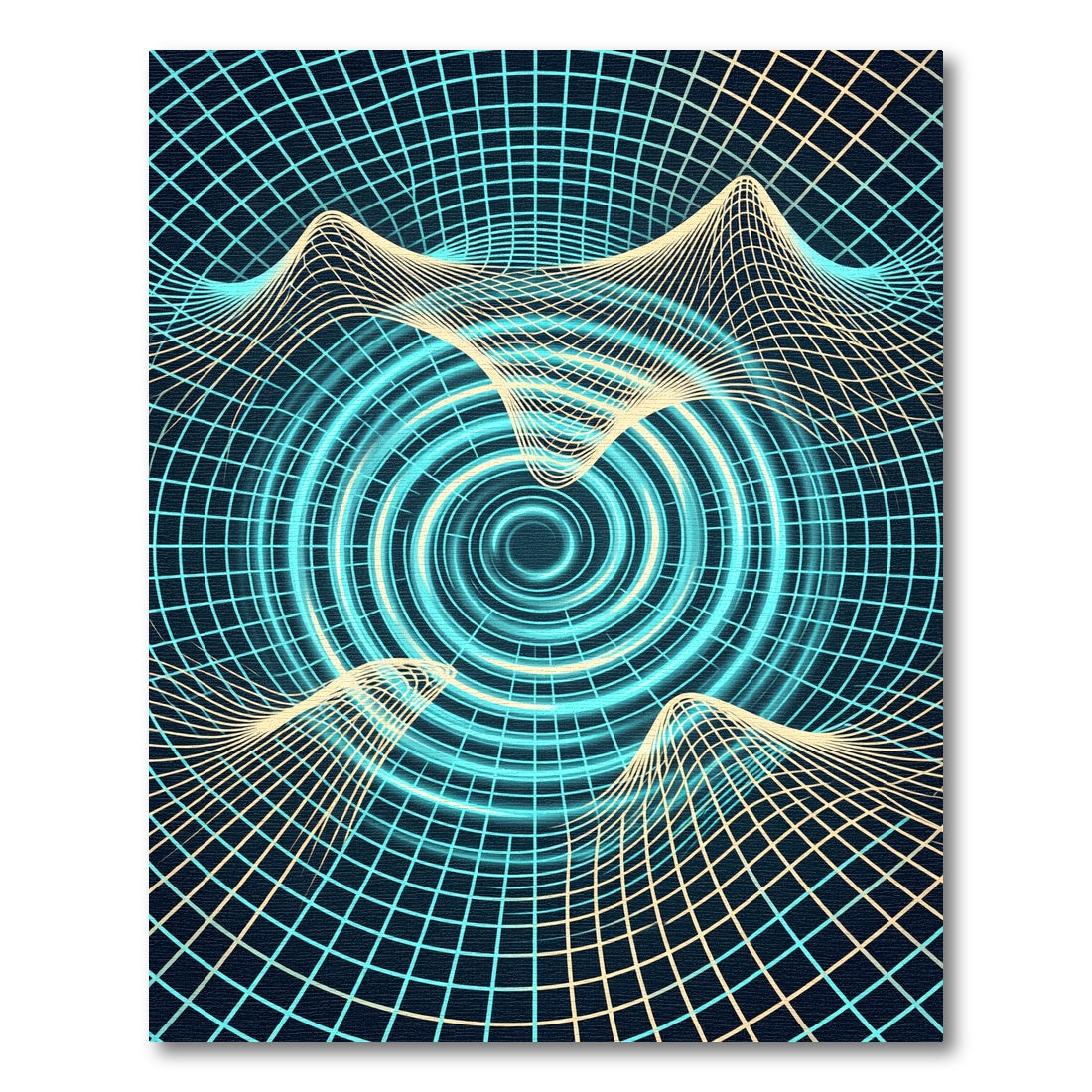 Abstract Cyan Vortex Grid Wave Rug