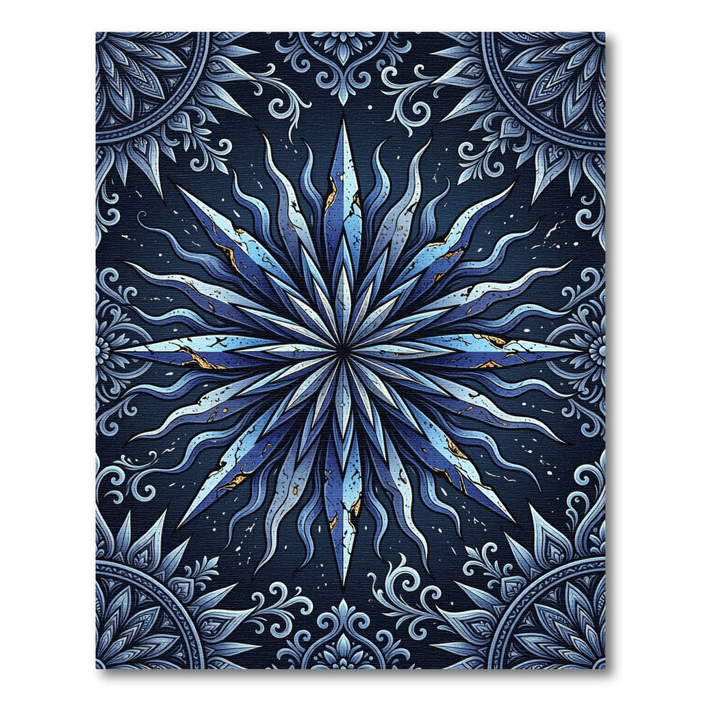 Deep Blue Starburst Mandala Art Rug