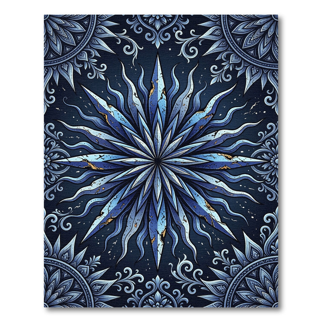 Deep Blue Starburst Mandala Art Rug
