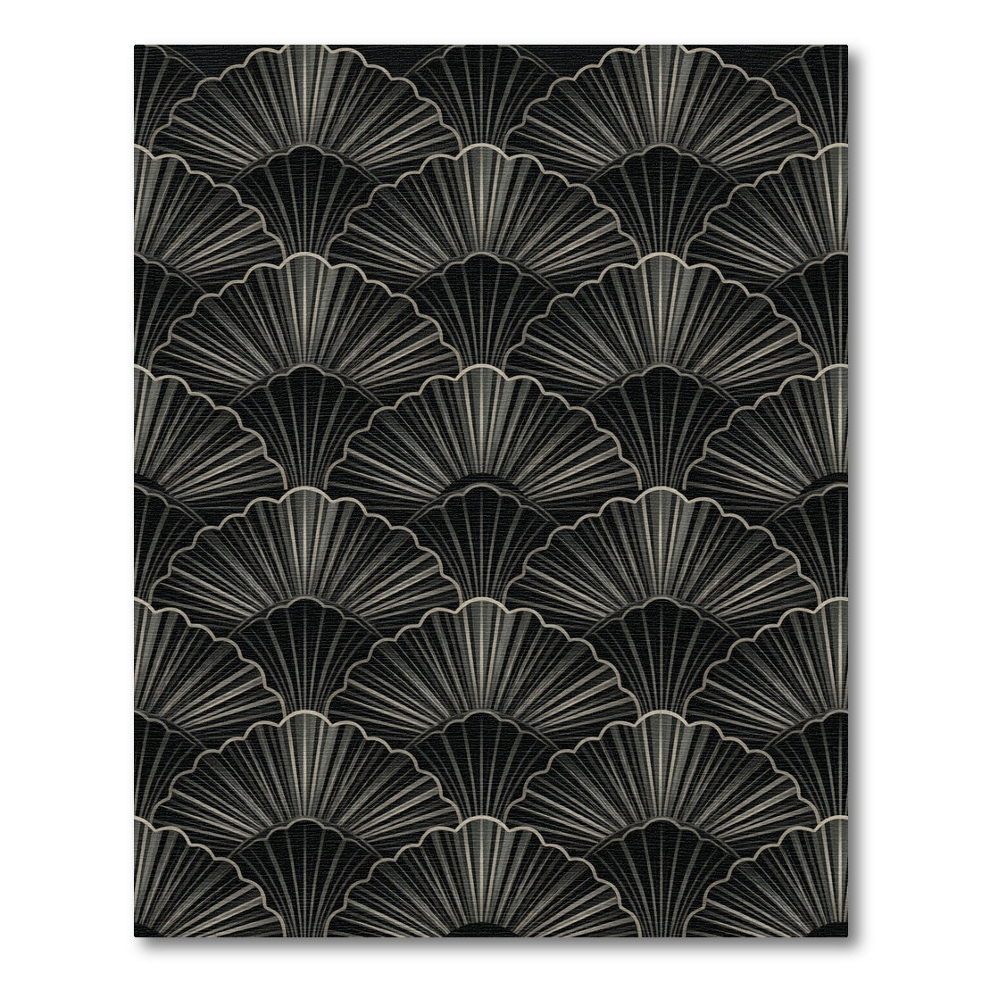 Art Deco Black Fan Shell Arrangement Rug