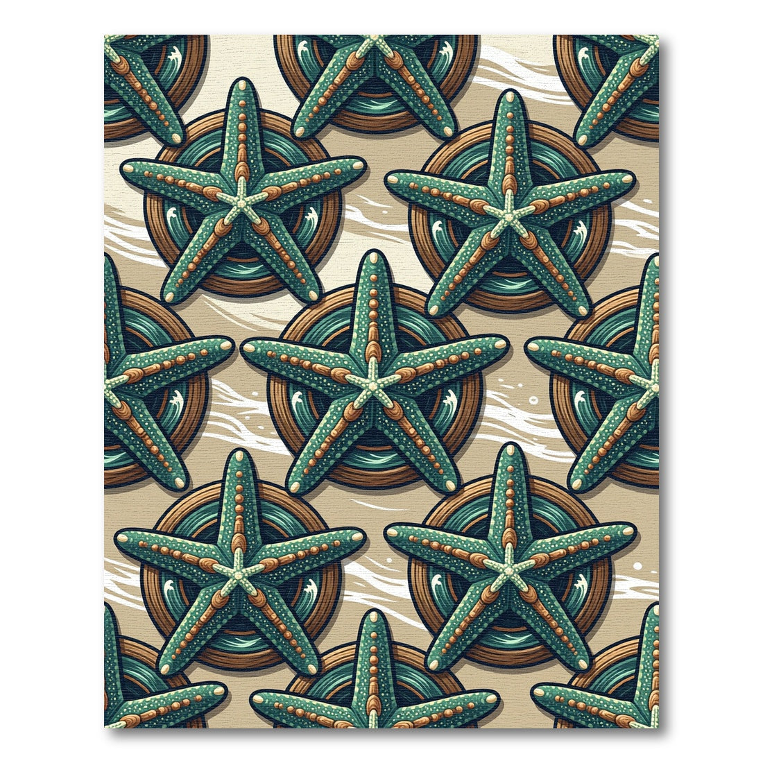 Teal Starfish Sea Coastal Art Rug