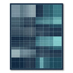 Calm Blue Grid Linear Composition Rug