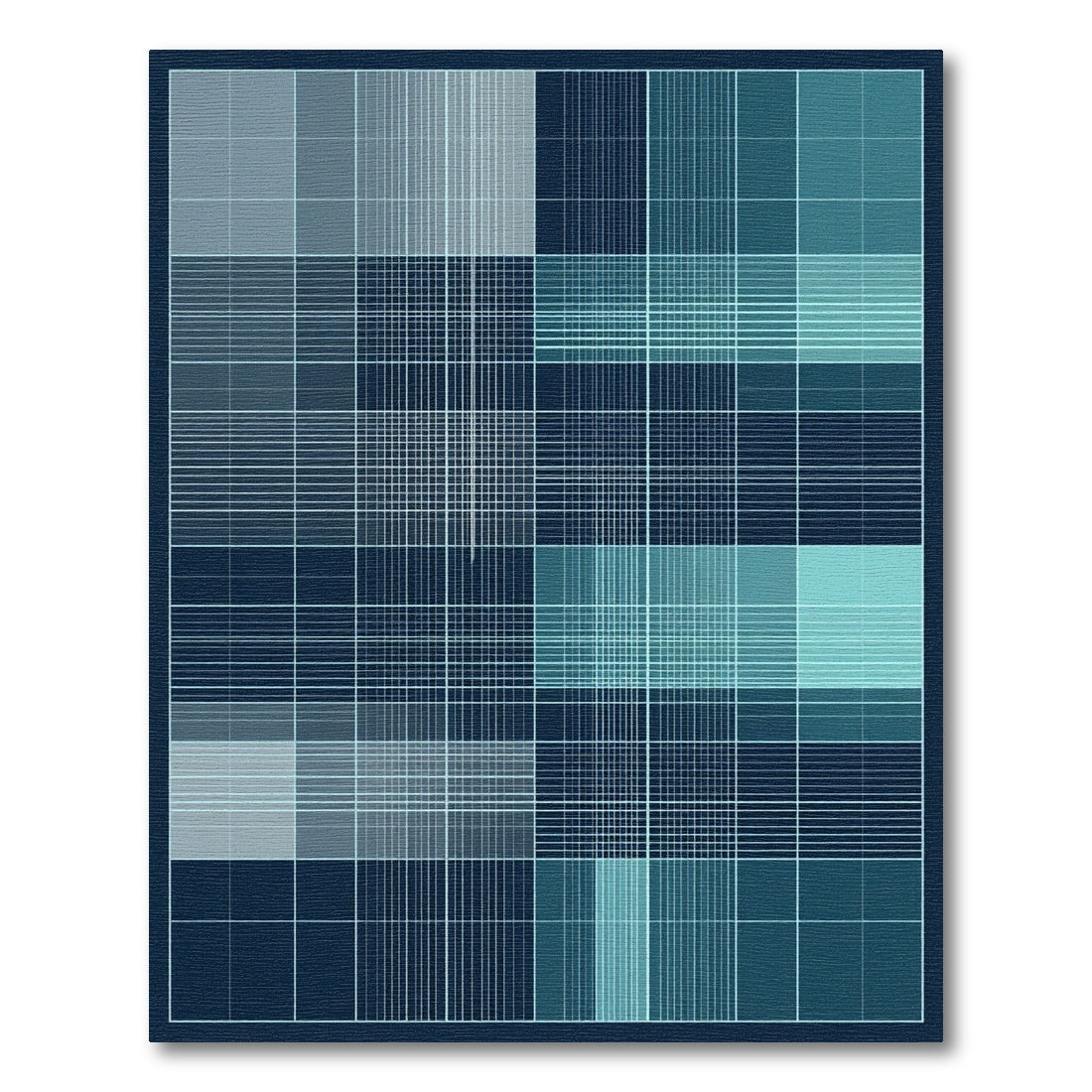 Calm Blue Grid Linear Composition Rug