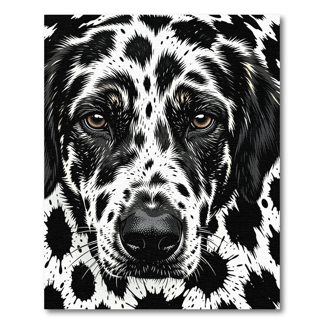 Bold Black White Spotted Dog Portrait Rug