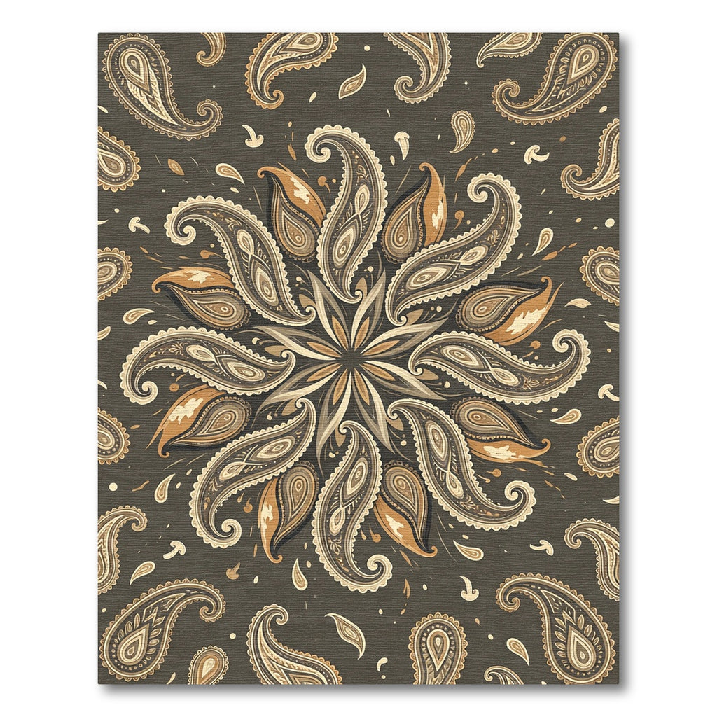 Earthy Brown Paisley Floral Mandala Rug