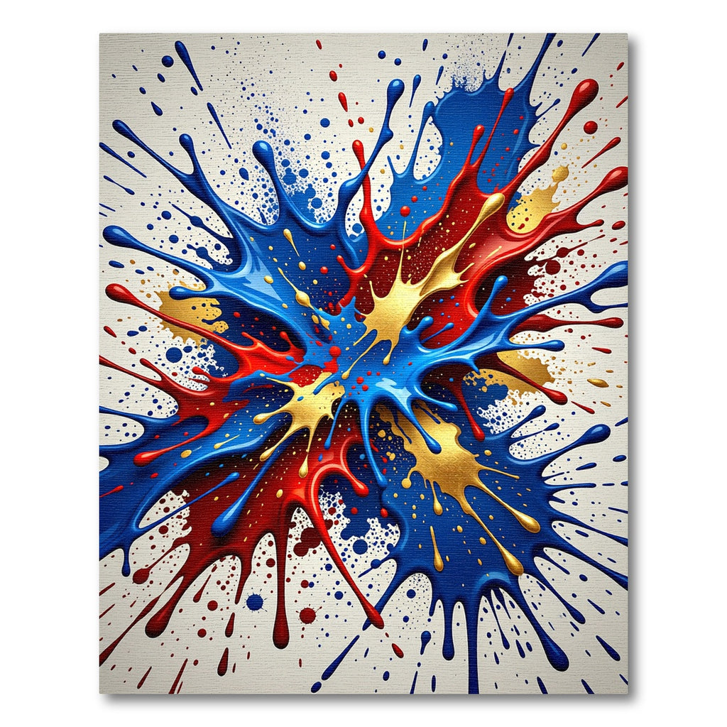 Vibrant Splash Red Blue Gold Splatter Rug
