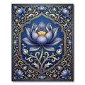 Golden Ornate Blue Lotus Bloom Rug