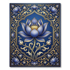 Golden Ornate Blue Lotus Bloom Rug