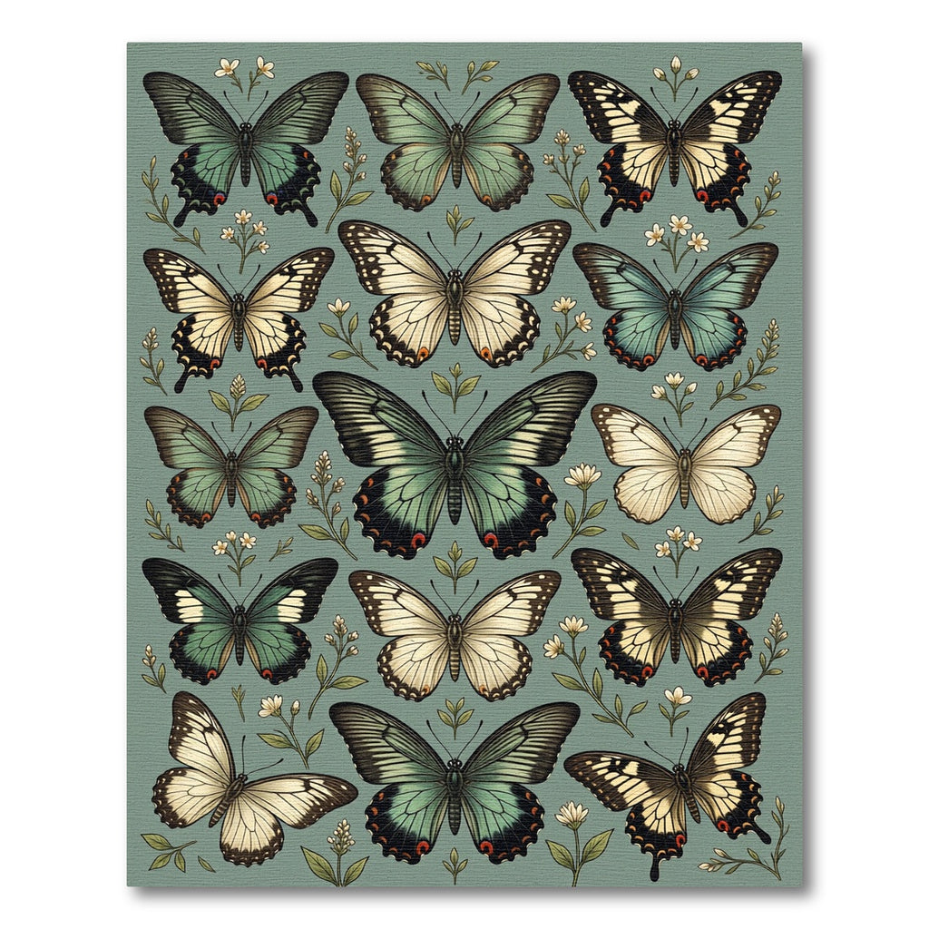 Ethereal Sage Butterfly Botanical Collage Rug
