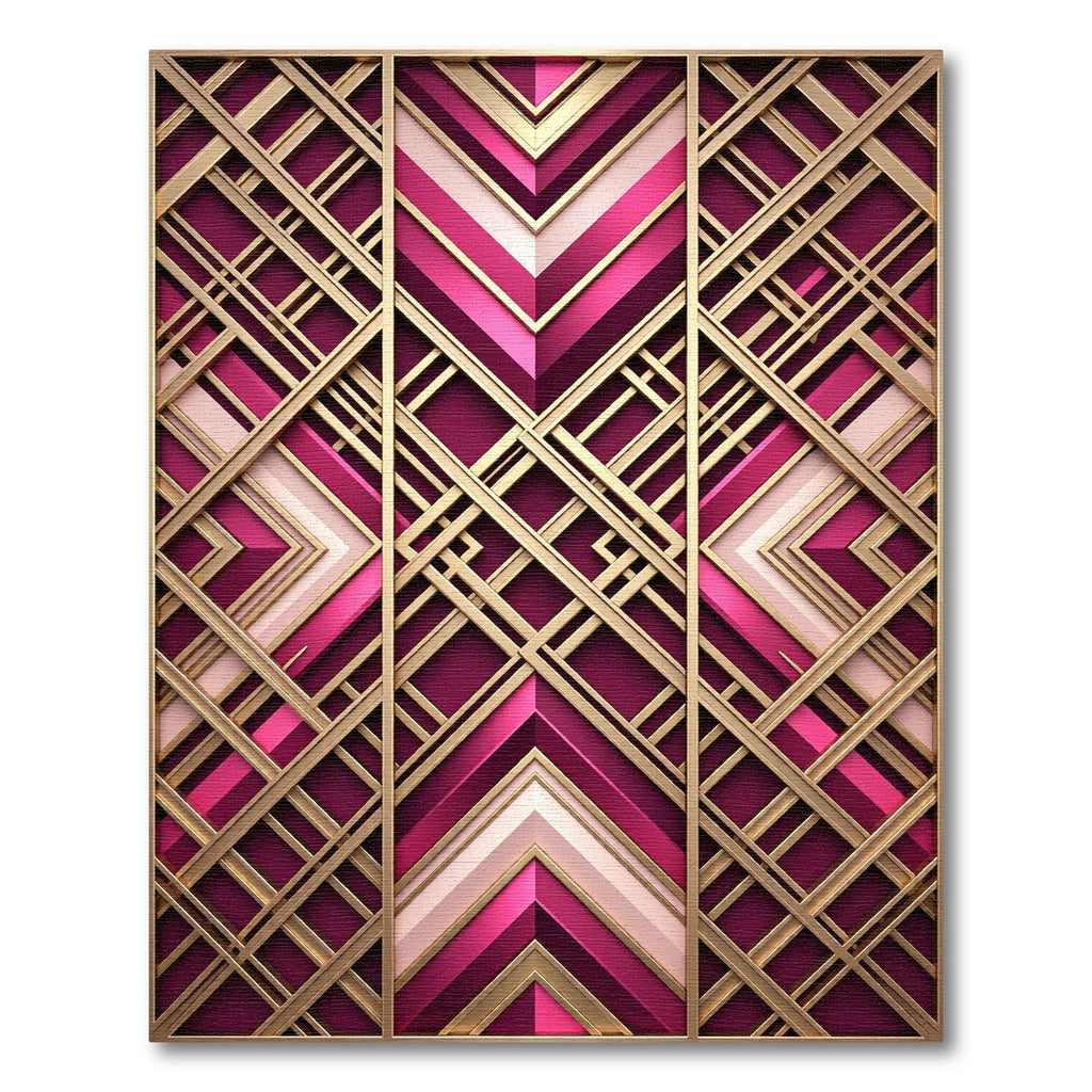 Art Deco Magenta Gold Geometric Statement Rug