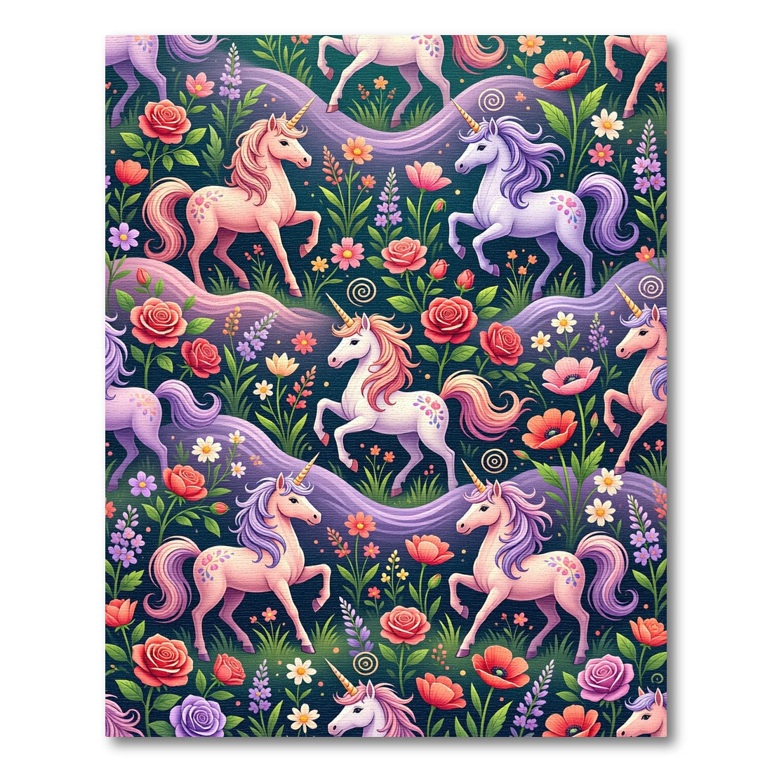 Whimsical Magical Unicorn Floral Garden Rug