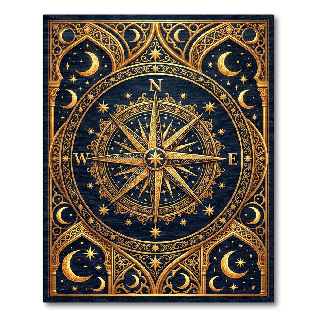 Celestial Gold Compass Navy Starry Night Rug