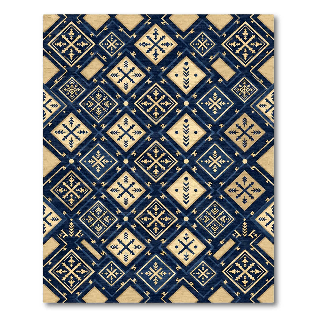 Navy Gold Diamond Geometric Tapestry Rug