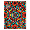 Red Floral Geometric Stained Glass Rug