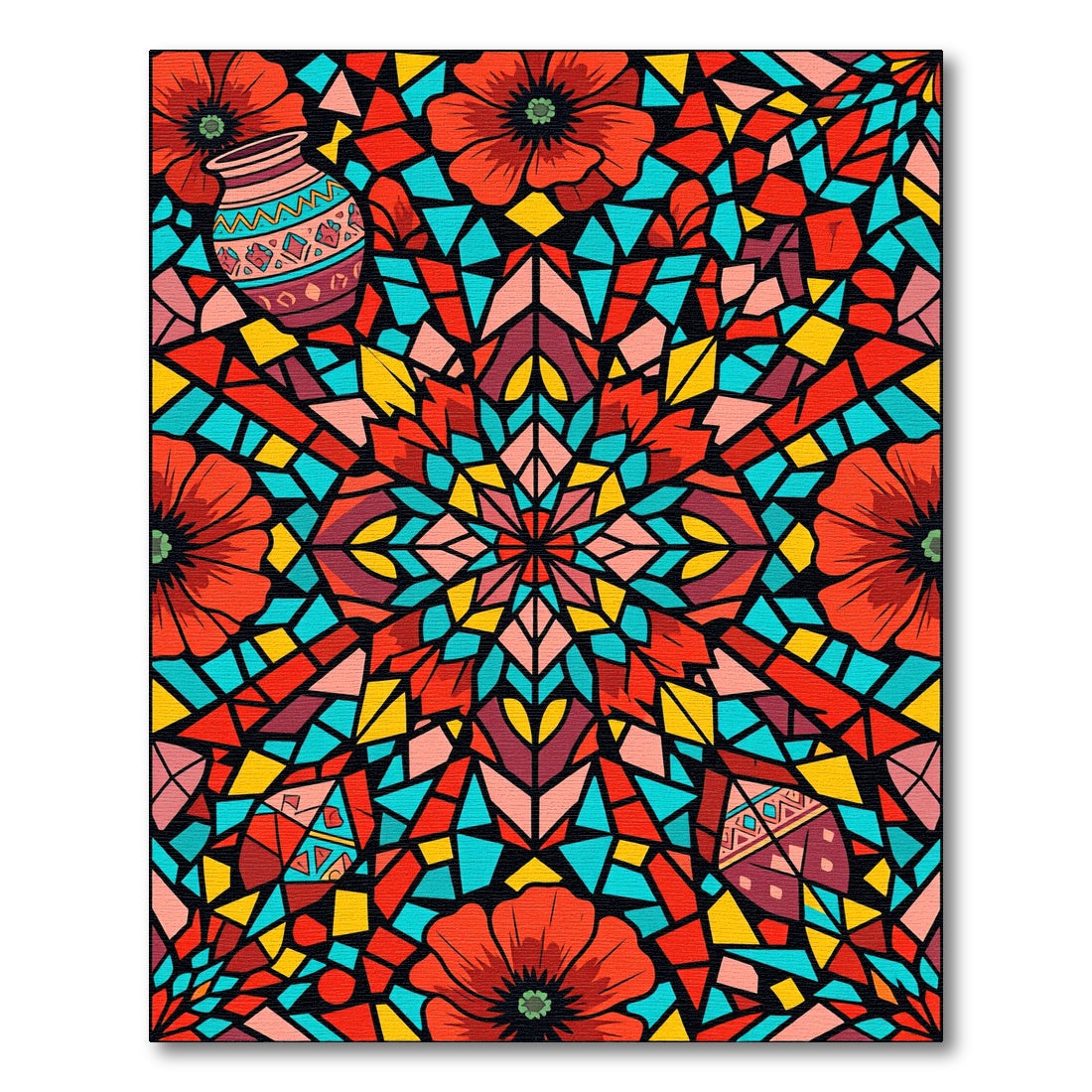 Red Floral Geometric Stained Glass Rug