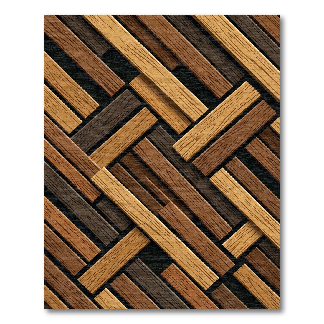Modern Geometric Wood Plank Weave Rug