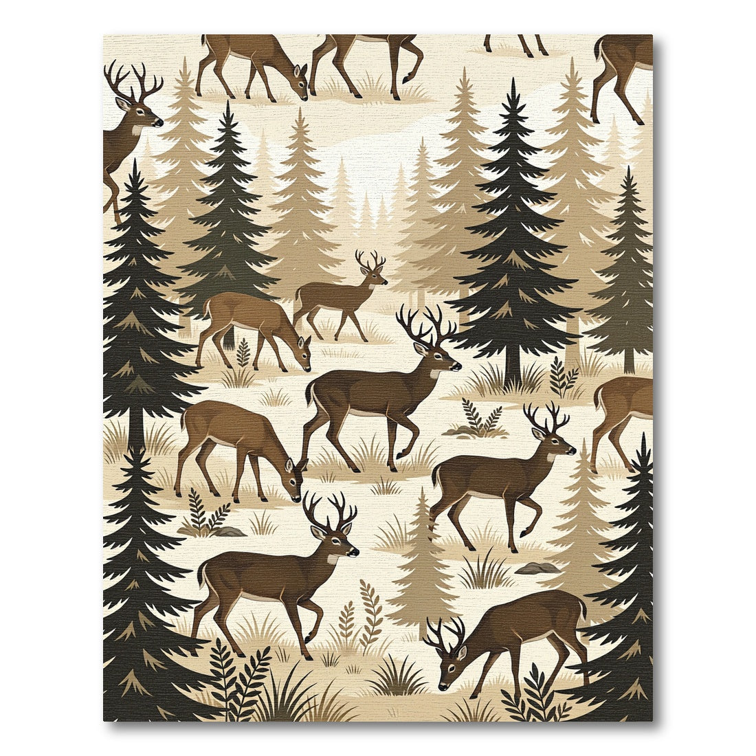 Earthy Forest Deer Woodland Scene Rug
