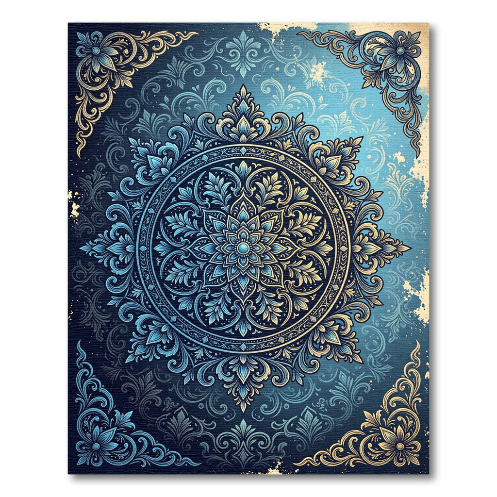 Elegant Navy Golden Floral Medallion Rug