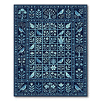 Deep Blue Avian Floral Garden Rug
