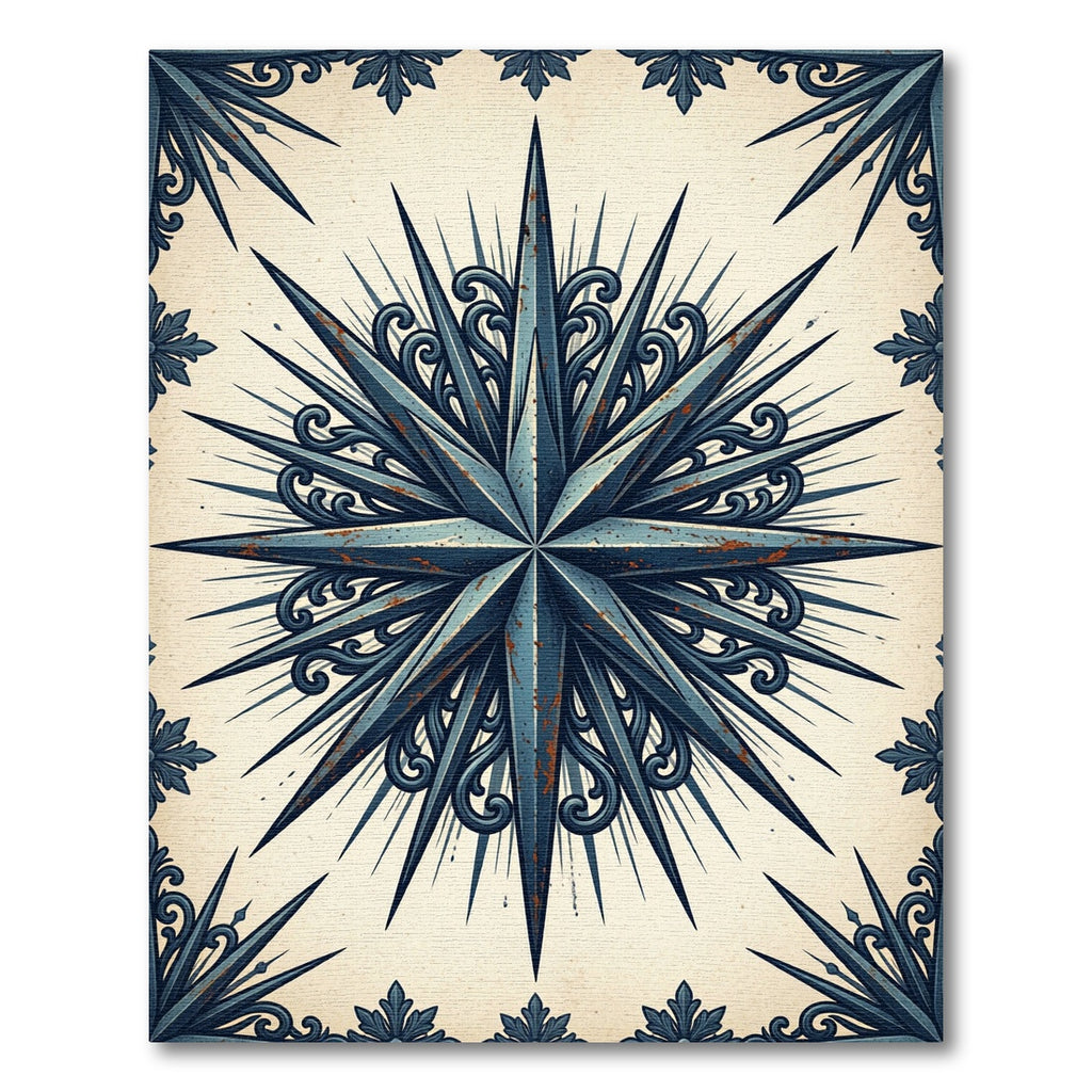 Distressed Navy Nautical Compass Star Rug