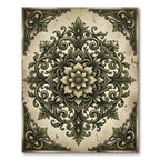 Elegant Sage Green Scrollwork Floral Medallion Rug