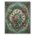 Vintage Teal Floral Cameo Bouquet Rug