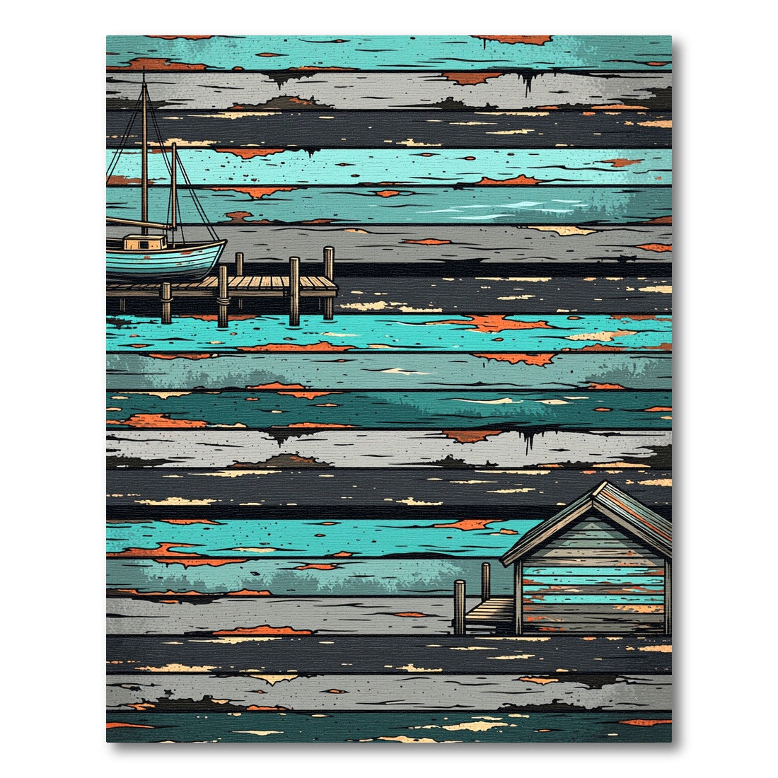 Coastal Blue Weathered Wood Scene Rug