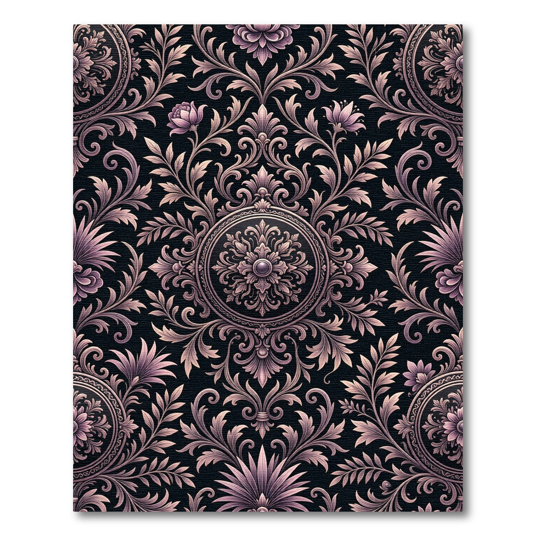 Elegant Mauve Damask Floral Medallion Rug
