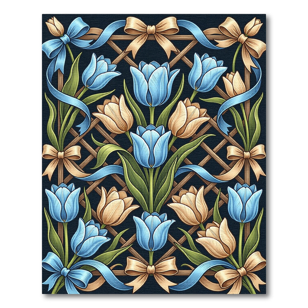 Blue and Cream Tulip Lattice Bows Rug
