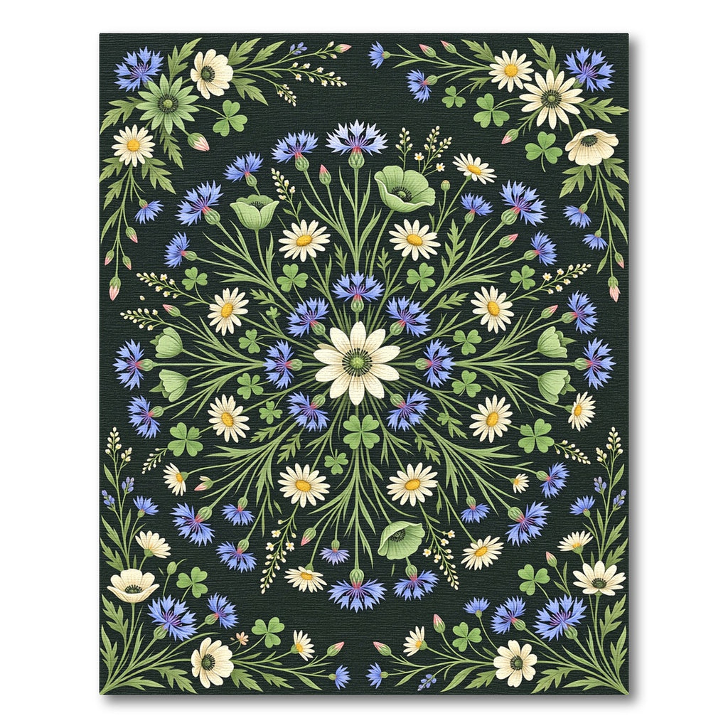 Dark Botanical Wildflower Meadow Medallion Rug