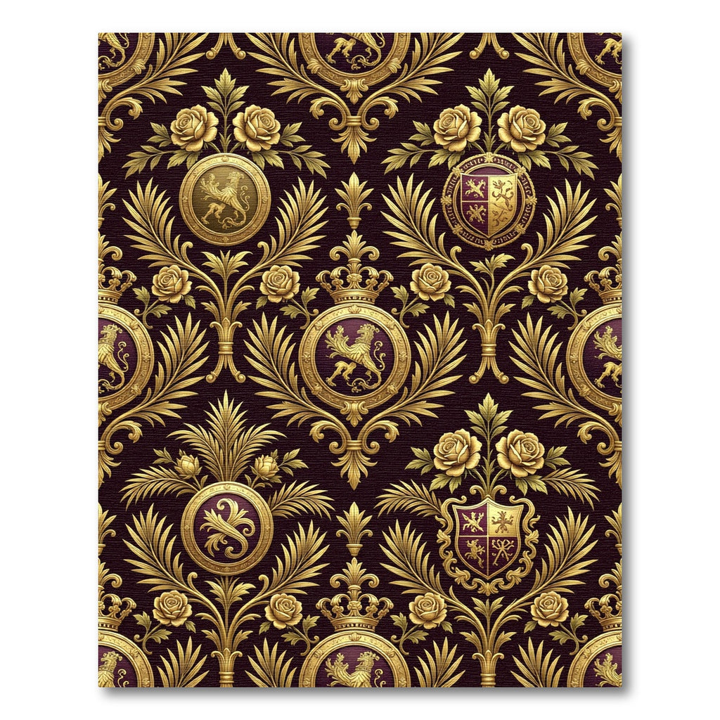 Royal Gold Crest Damask Rose Tapestry Rug