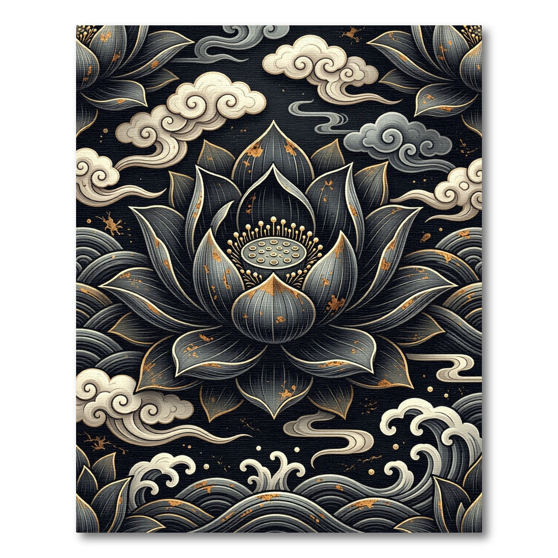 Dark Lotus Waves Cloud Medallion Rug
