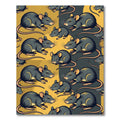 Whimsical Black and Gold Mouse Illustration Rug