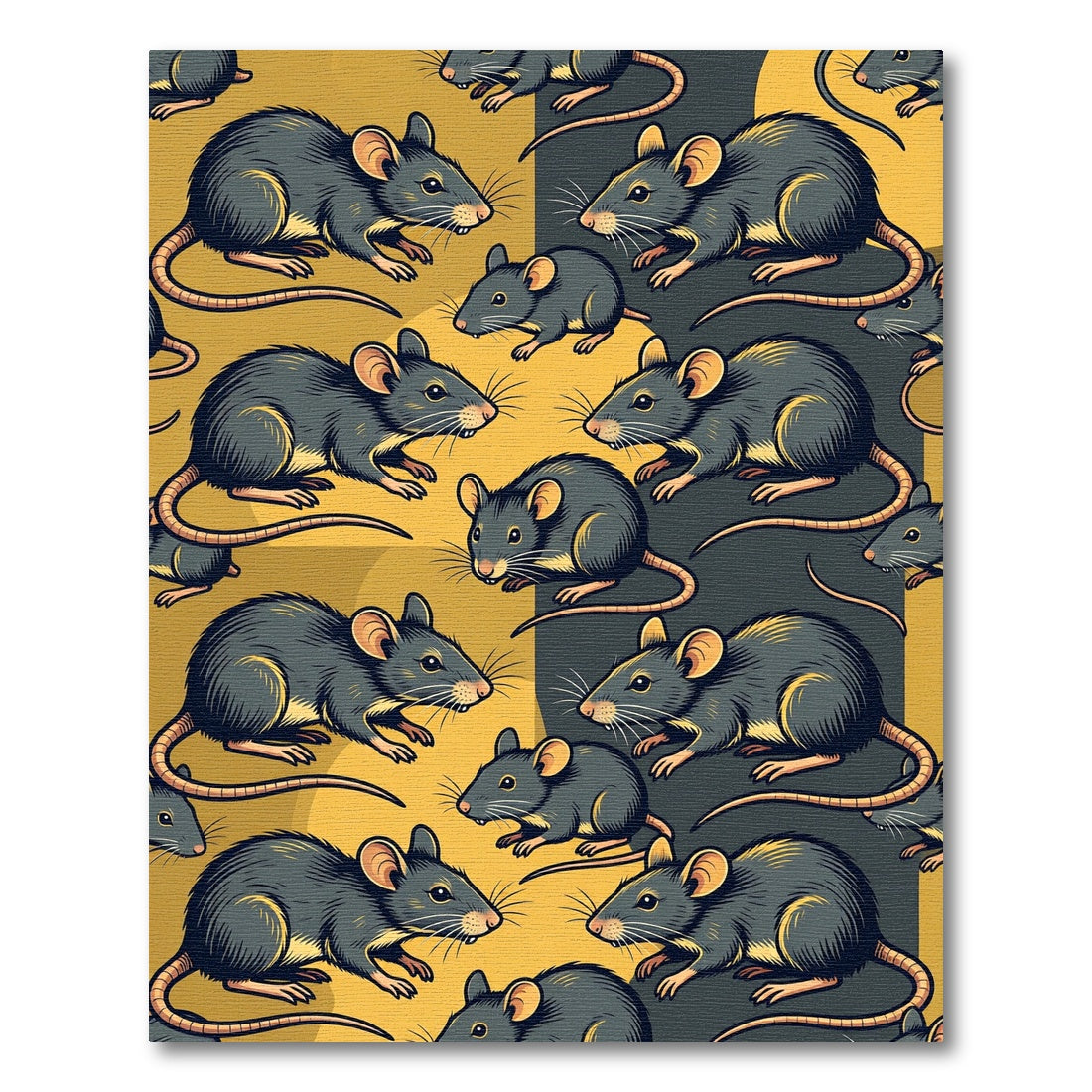 Whimsical Black and Gold Mouse Illustration Rug