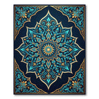 Luminous Teal Gold Floral Mandala Rug