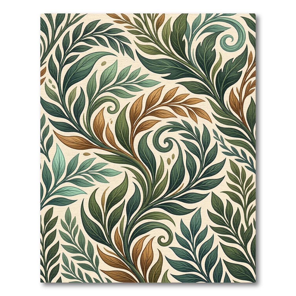 Elegant Green and Gold Leaf Swirl Rug