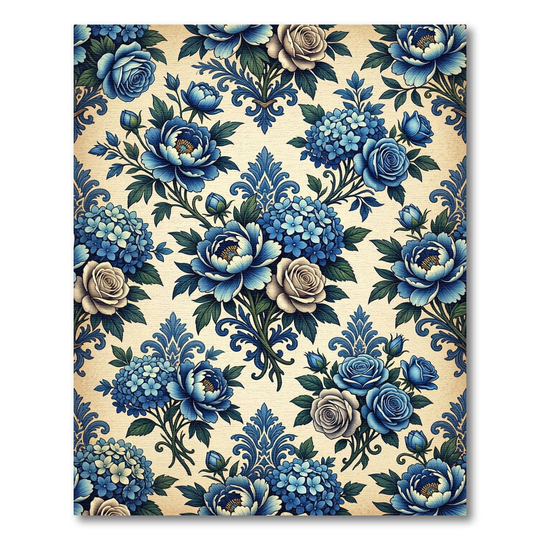 Navy Blue Floral Bouquet Garden Rug