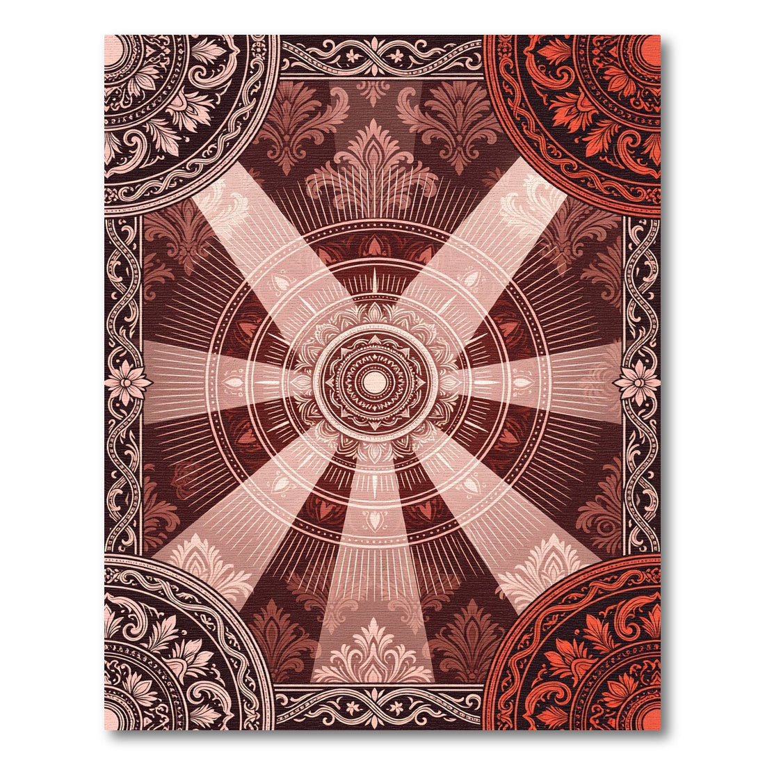 Radiant Crimson Floral Sunburst Medallion Rug
