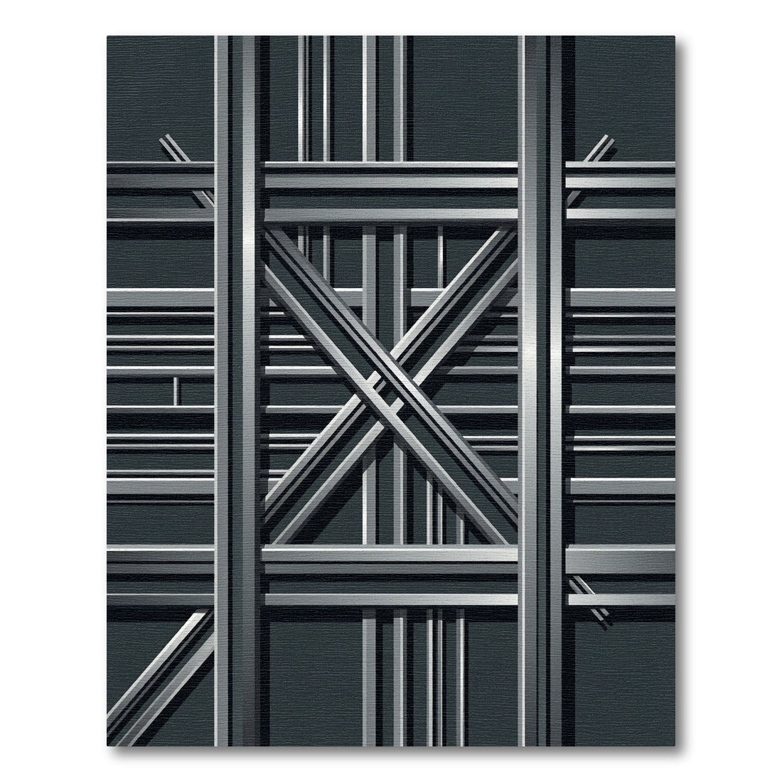 Industrial Geometric Charcoal Steel Grid Rug
