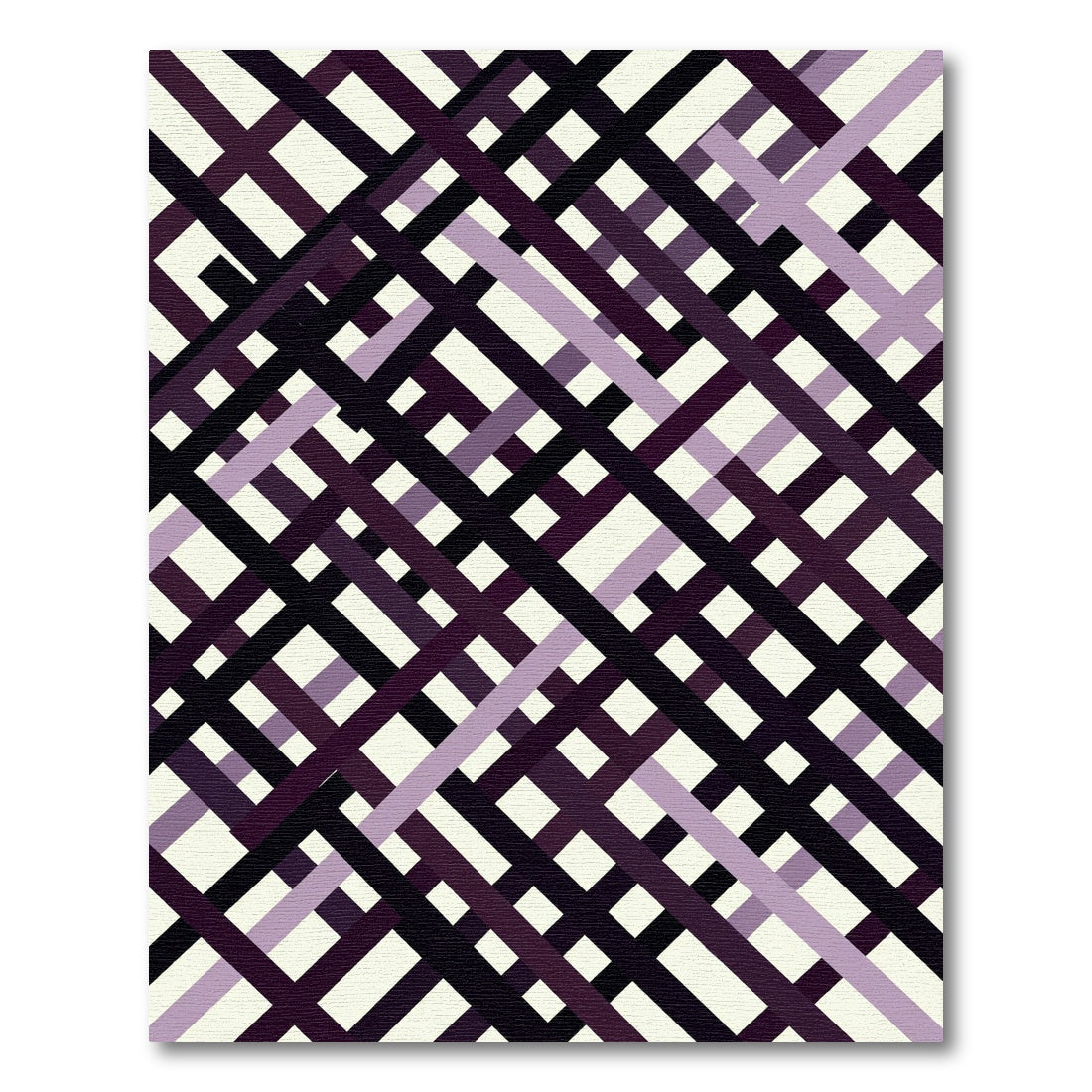 Modern Purple Black Overlapping Geometric Grid Rug