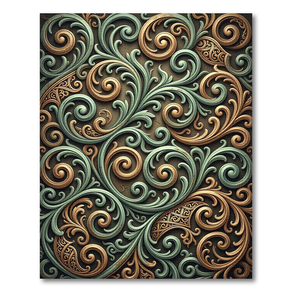 Ornate Teal Gold Swirl Filigree Rug