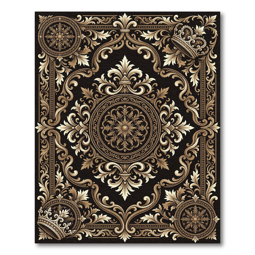 Ornate Gold Crown Scrollwork Rug