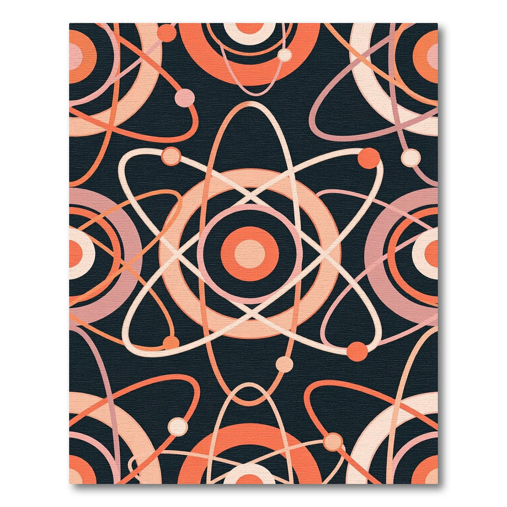 Retro Atomic Orange Orbital Rug