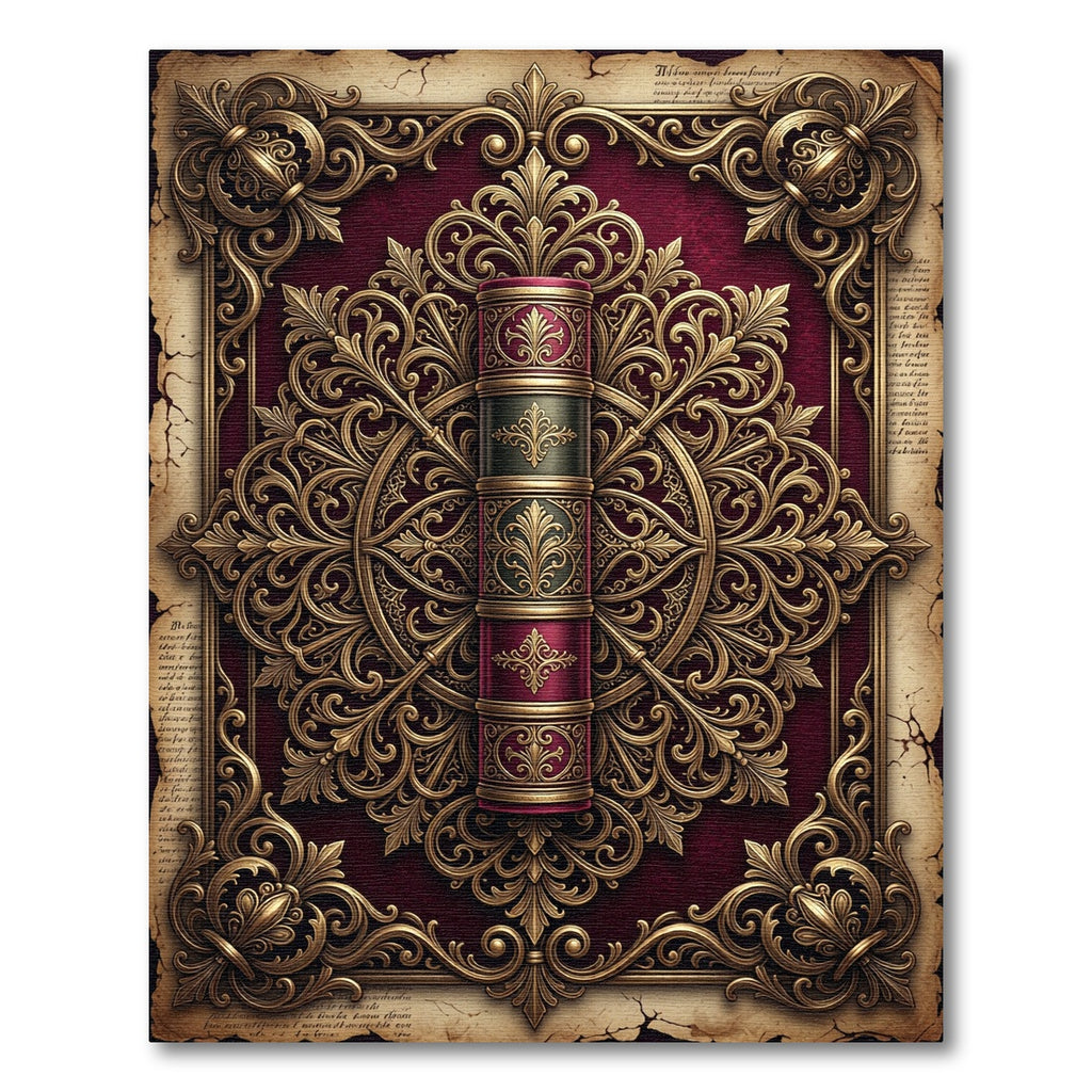 Ornate Crimson Gold Filigree Medallion Rug